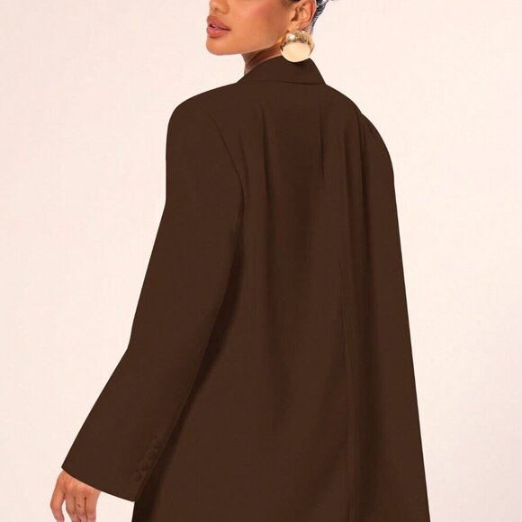 Coffee Brown Elegant Women's Oversized Blazer Dress - Picture 2 of 5